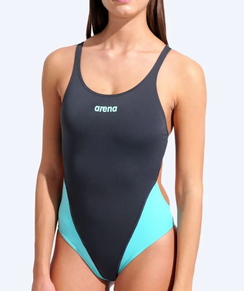 Discount Arena badedragt til damer - Team Swim Tech Solid - Mørkegrå/turkis