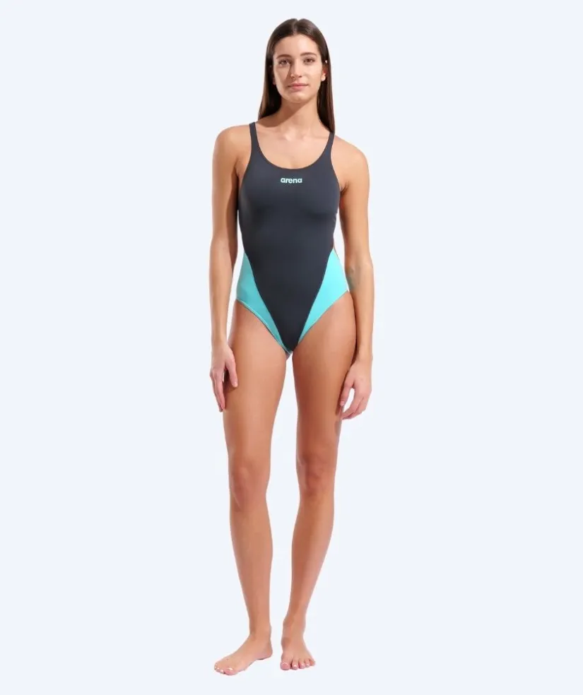 Discount Arena badedragt til damer - Team Swim Tech Solid - Mørkegrå/turkis