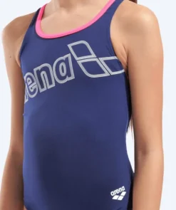 Arena badedragt til piger - Logo - Mørkeblå/pink