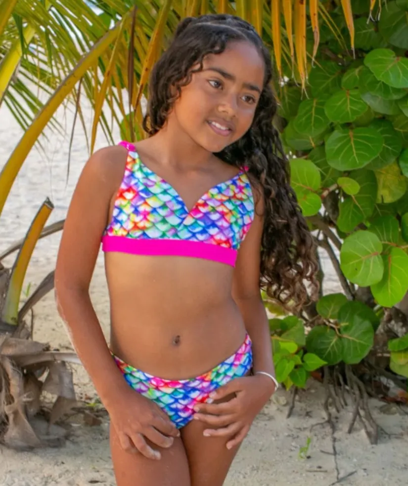 Sale Fin Fun havfrue bikini top til piger uden flæser - Rainbow Reef