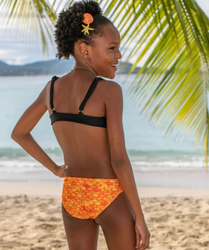 Discount Fin Fun havfrue bikini top til piger uden flæser - Tropical Sunrise