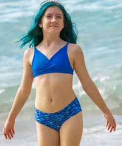 Clearance Fin Fun havfrue bikini top til piger uden flæser - Arctic Blue