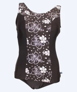 Mirou badedragt plus size til damer m. blomster - 1180s - Sort/hvid