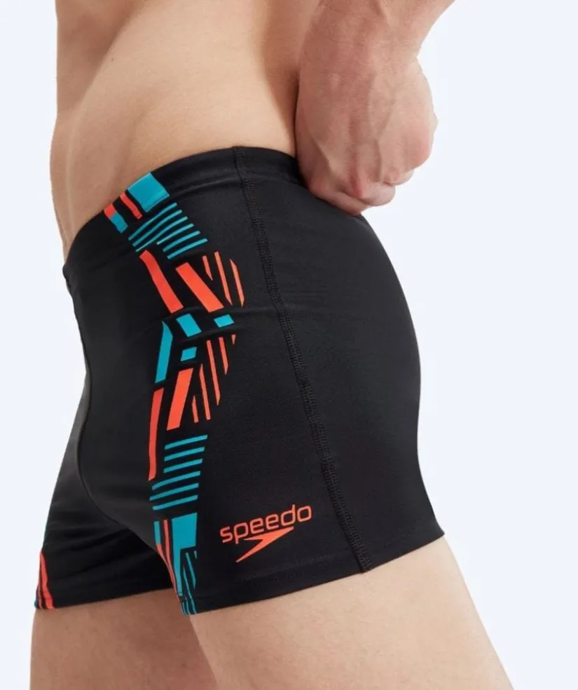 Outlet Speedo aquashorts til mænd - Tech Print - Sort/orange