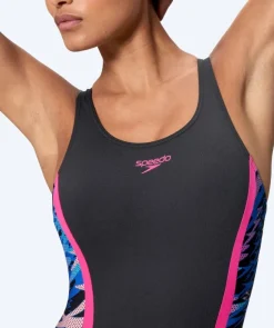 Outlet Speedo badedragt med ben til damer - Hyperboom Splice Muscleback - Sort/pink