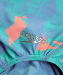 Outlet Speedo badedragt til damer - Allover Digital Starback - Blå/orange