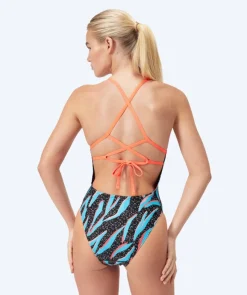 Clearance Speedo badedragt til damer - Allover Digital Lattice Tie Back - Sort/blå/orange