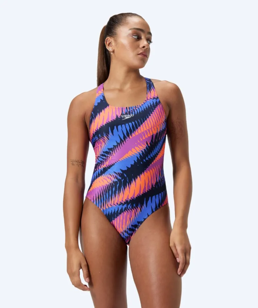Sale Speedo badedragt til damer - Allover Digital Powerback - Blå/orange