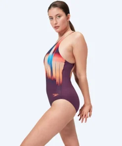 Discount Speedo badedragt til damer - Digital Printed Medalist - Lilla/orange