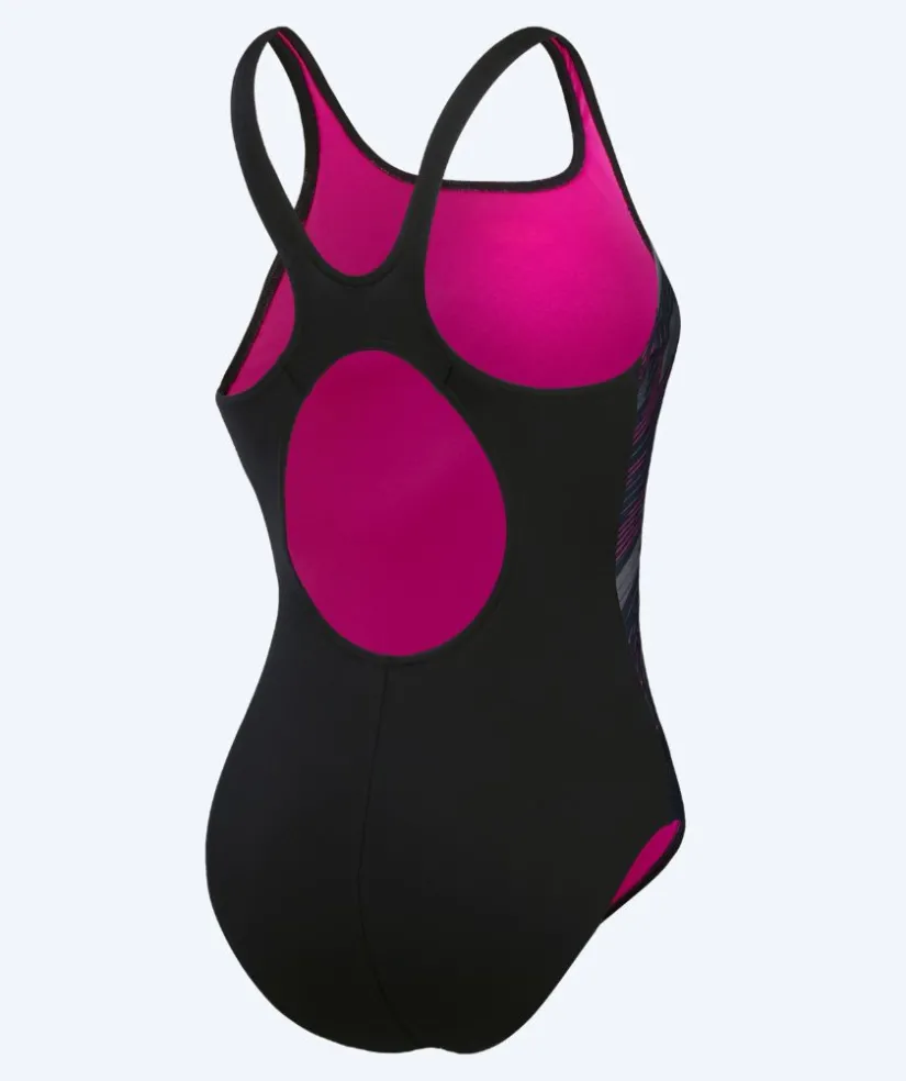 Online Speedo badedragt til damer - Placement Muscleback - Sort/lyserød