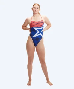 New Speedo badedragt til damer - Placement Digital V-Back - Mørkeblå/rød