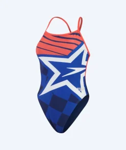 New Speedo badedragt til damer - Placement Digital V-Back - Mørkeblå/rød