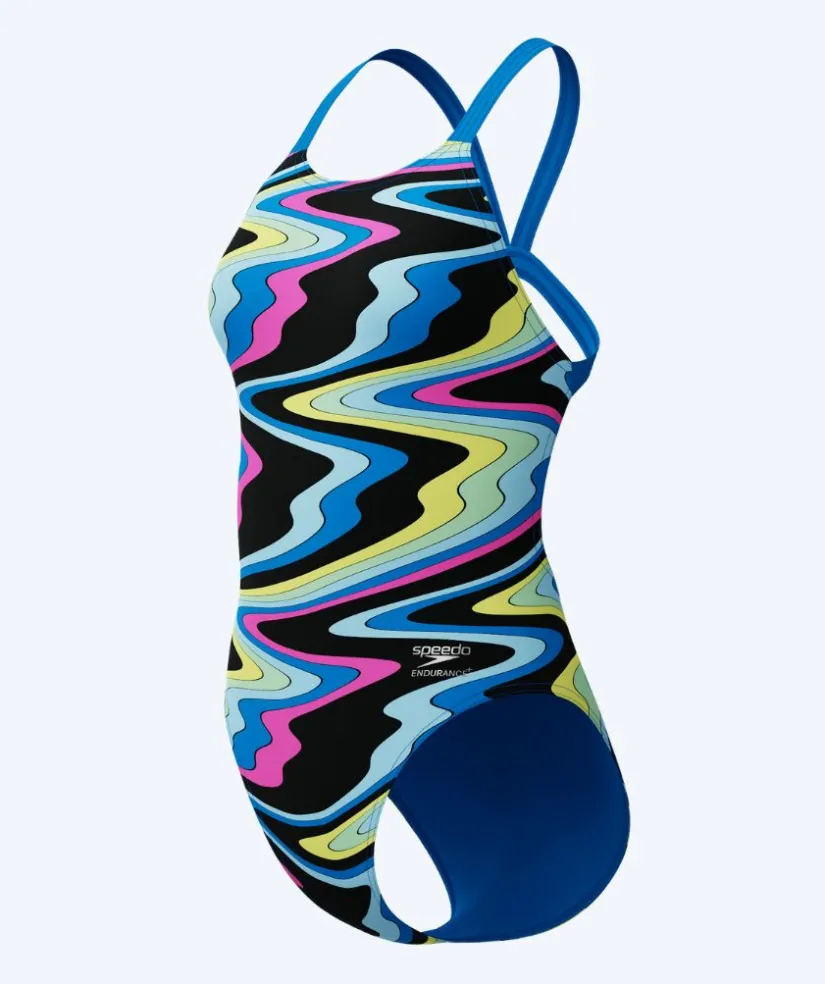 Online Speedo badedragt til damer - Printed Leaderback - Sort/blå