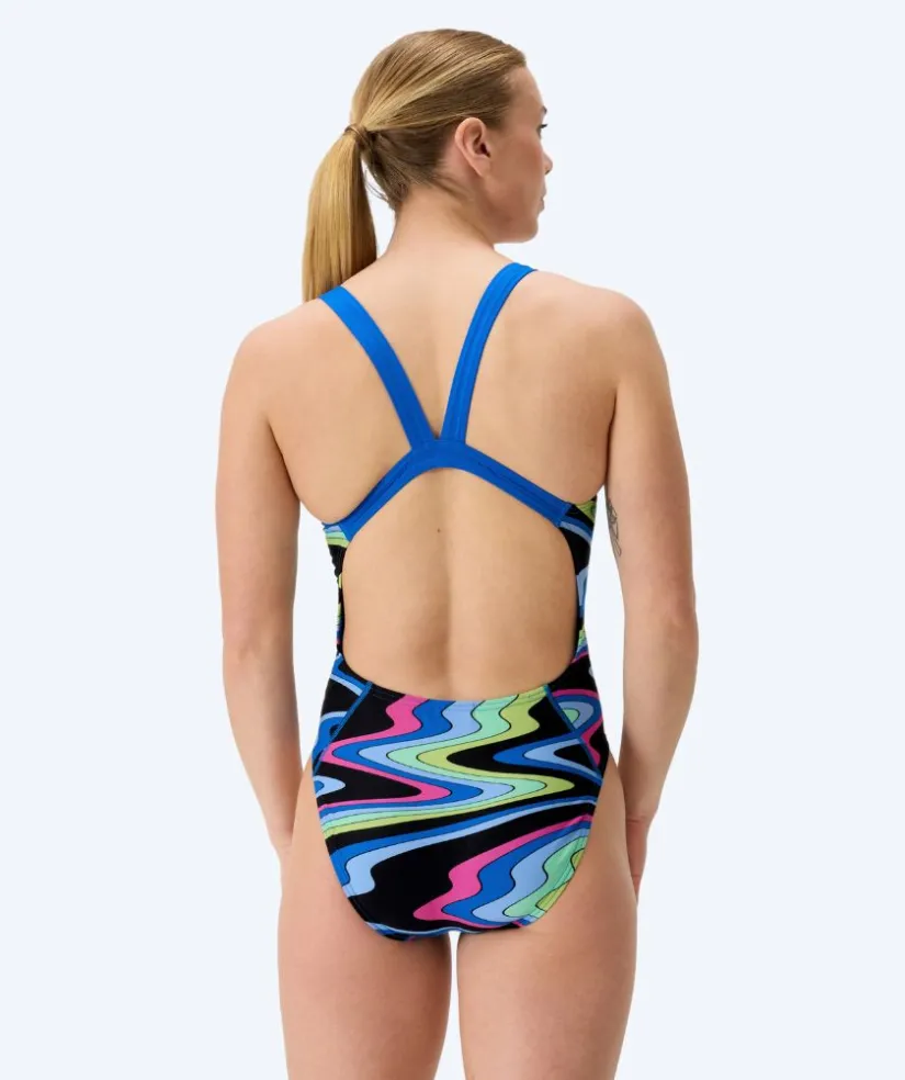 Online Speedo badedragt til damer - Printed Leaderback - Sort/blå