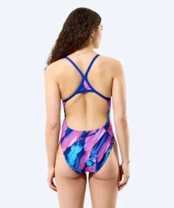 Online Speedo badedragt til damer - Printed Turnback - Blå/pink