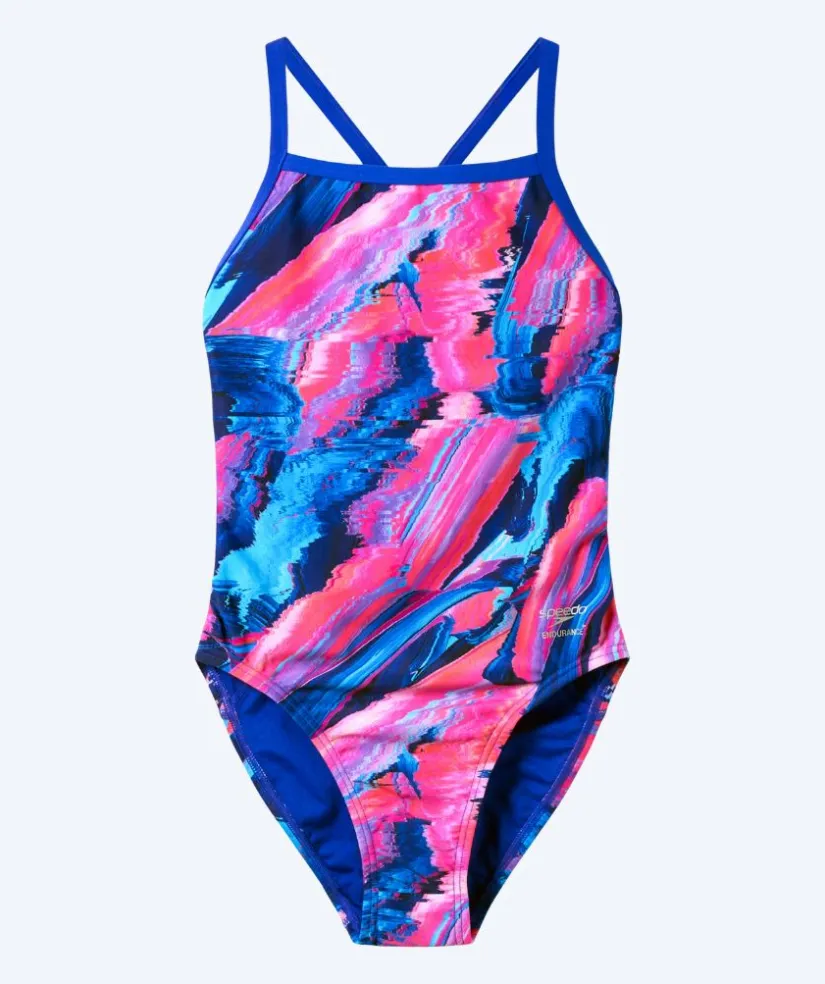 Online Speedo badedragt til damer - Printed Turnback - Blå/pink