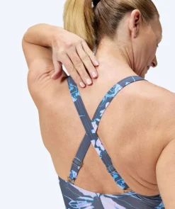 Discount Speedo badedragt til damer - Shaping Printed V-Neck - Grå/lyseblå