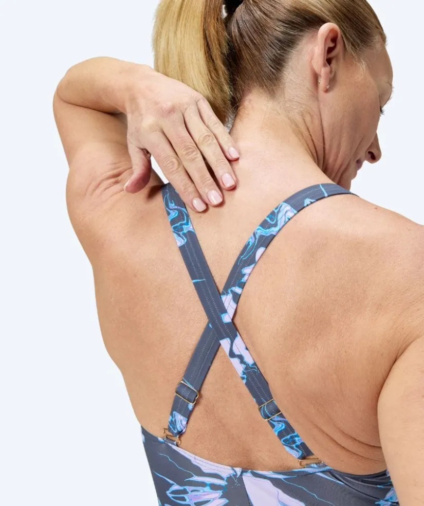 Discount Speedo badedragt til damer - Shaping Printed V-Neck - Grå/lyseblå