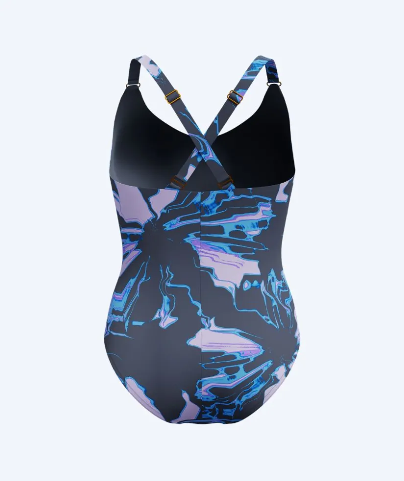Discount Speedo badedragt til damer - Shaping Printed V-Neck - Grå/lyseblå