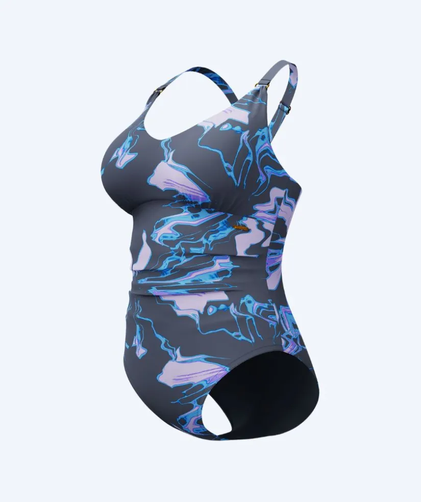 Discount Speedo badedragt til damer - Shaping Printed V-Neck - Grå/lyseblå