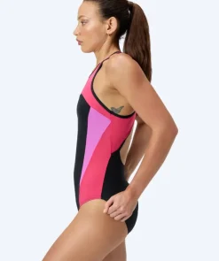 Online Speedo badedragt til damer - Splice Cross Back - Sort/lyserød