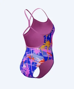 Clearance Speedo badedragt til piger - Allover Digital V-Back - Lilla/lyserød