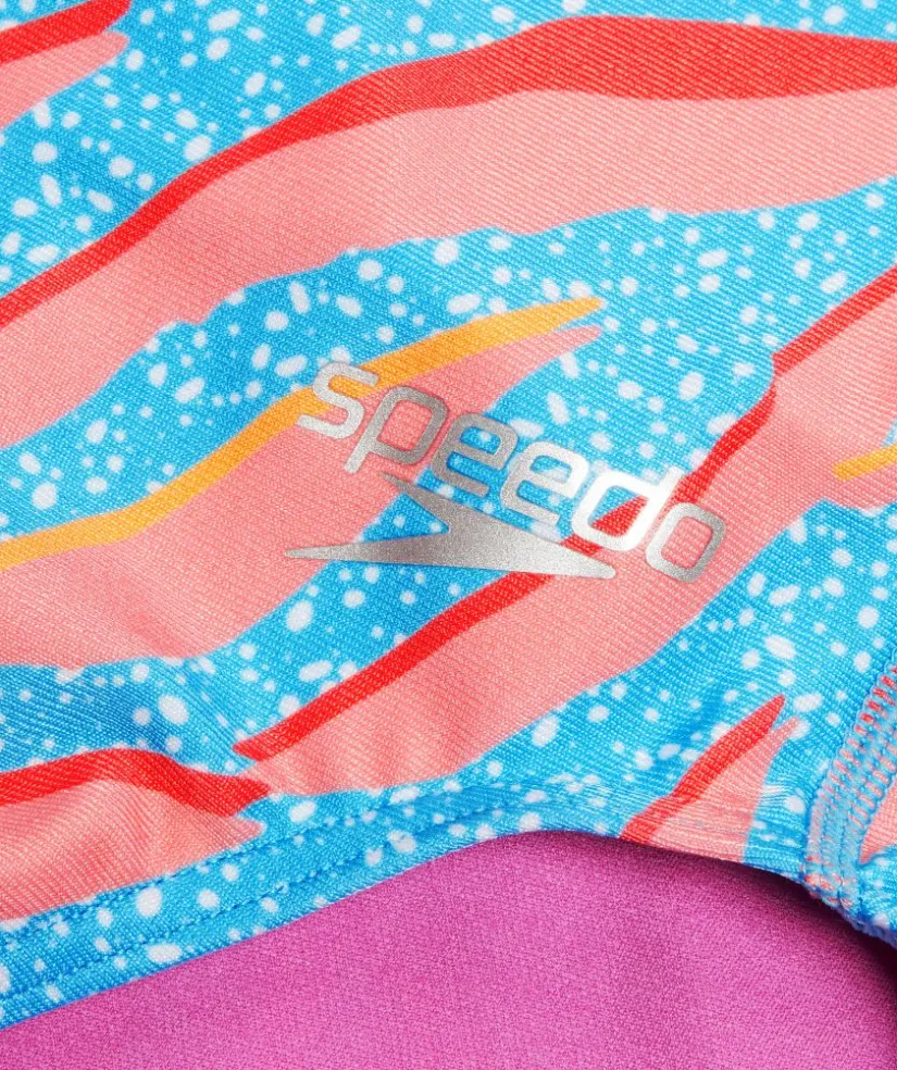 Sale Speedo badedragt til piger - Allover Digital V-Back - Blå/orange