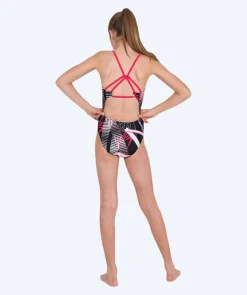 New Speedo badedragt til piger - Junglespeak Allover Tieback - Sort/rød/lyserød
