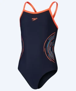 Best Speedo badedragt til piger - Plastisol Placement Muscleback - Mørkeblå/orange