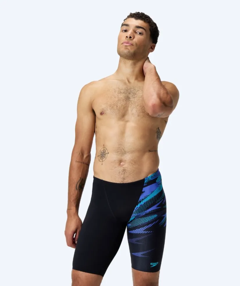 Best Speedo lange badebukser til mænd - Hyperboom V-Cut - Sort/blå
