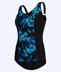 Watery badedragt plus size til damer m. blomster - Vale - Sort/blå