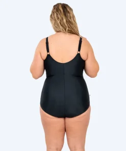 Watery badedragt plus size til damer m. blomster - Vale - Sort/blå