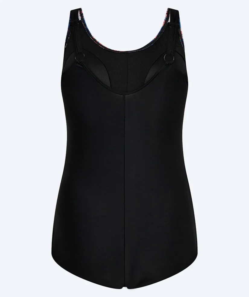 Watery badedragt plus size til damer m. blomster - Vale - Sort/lilla