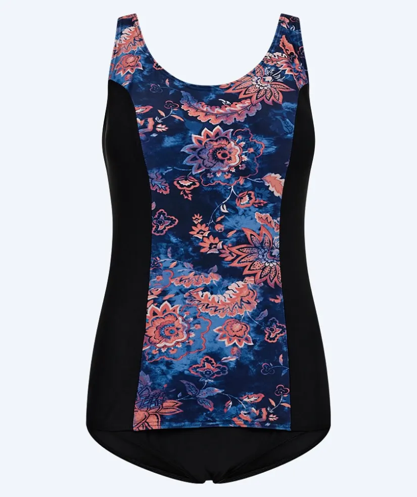 Watery badedragt plus size til damer m. blomster - Vale - Sort/lilla