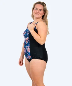 Watery badedragt plus size til damer m. blomster - Vale - Sort/lilla
