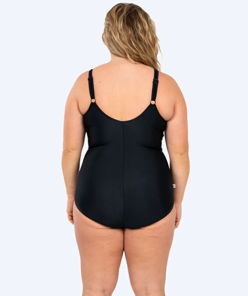 Watery badedragt plus size til damer m. blomster - Vale - Sort/lilla