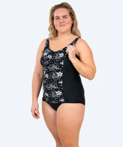 Discount Watery badedragt plus size til damer m. blomster - Vale - Sort/hvid