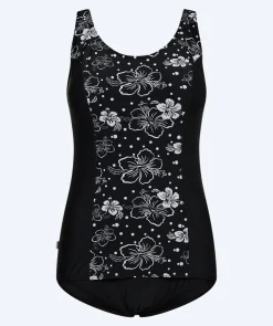 Discount Watery badedragt plus size til damer m. blomster - Vale - Sort/hvid