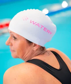 Discount Watery badehætte - Signature Metallic - Hvid/pink