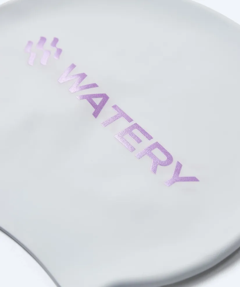 Clearance Watery badehætte - Signature Metallic - Hvid/lilla