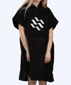 Outlet Watery badeponcho til junior (6-15) - Bomuld - Sort