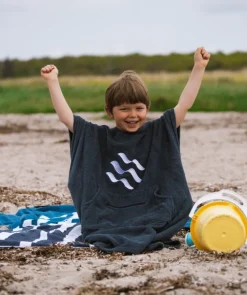 Outlet Watery badeponcho til junior (6-15) - Bomuld - Sort