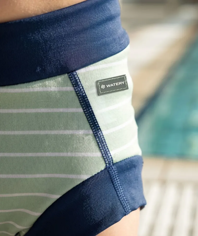 Discount Watery blebadebukser til børn - Neoprene Swim Nappy - Nordic Green Stripes