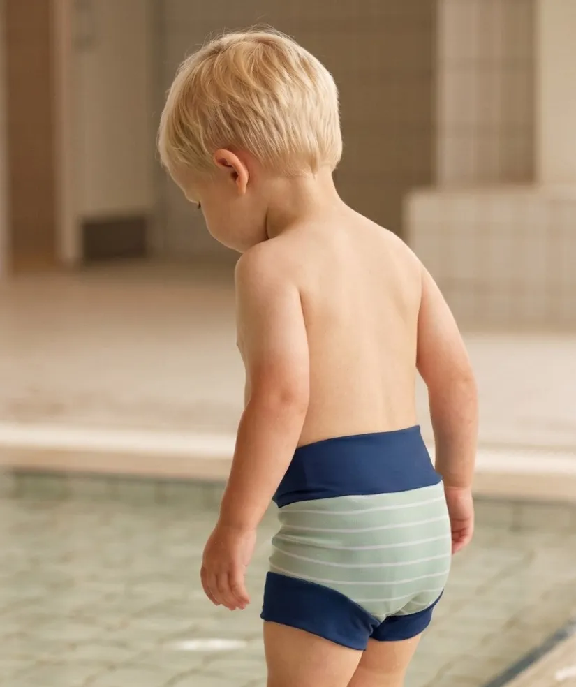 Discount Watery blebadebukser til børn - Neoprene Swim Nappy - Nordic Green Stripes