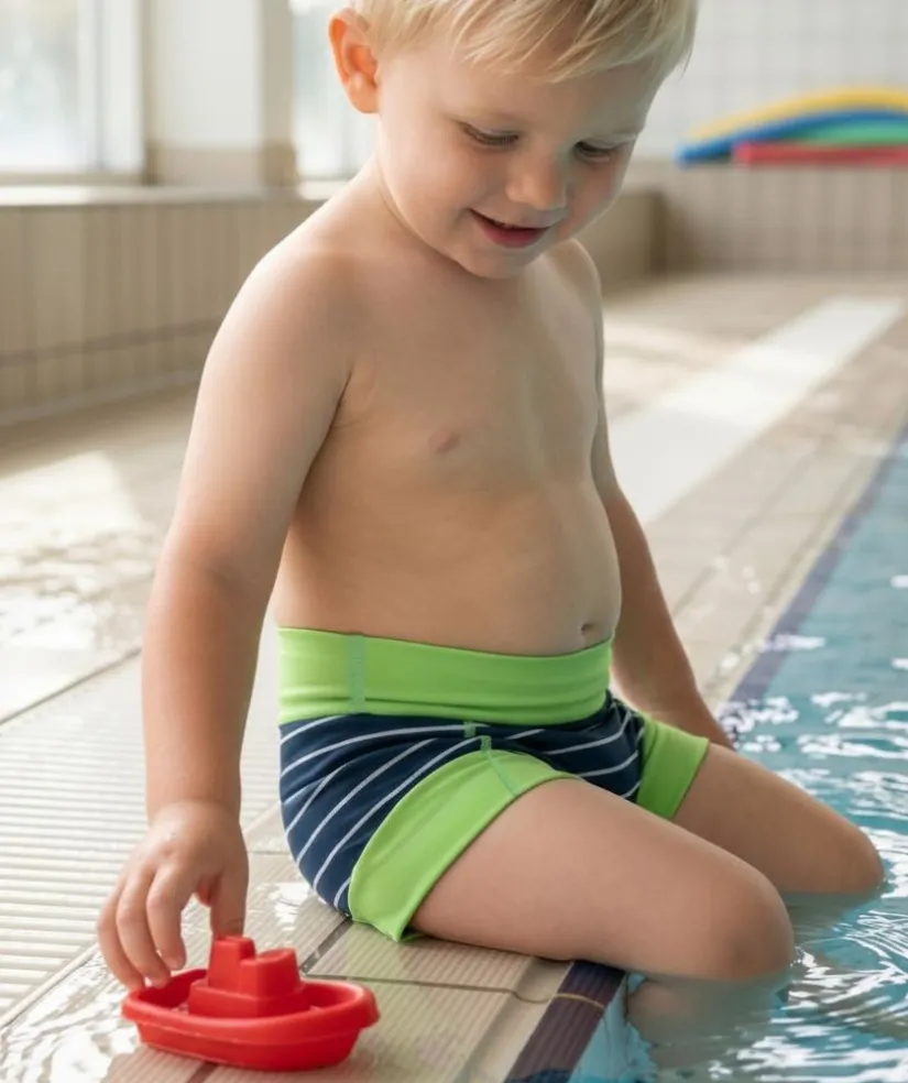Online Watery blebadebukser til børn - Neoprene Swim Nappy - Green Stripes