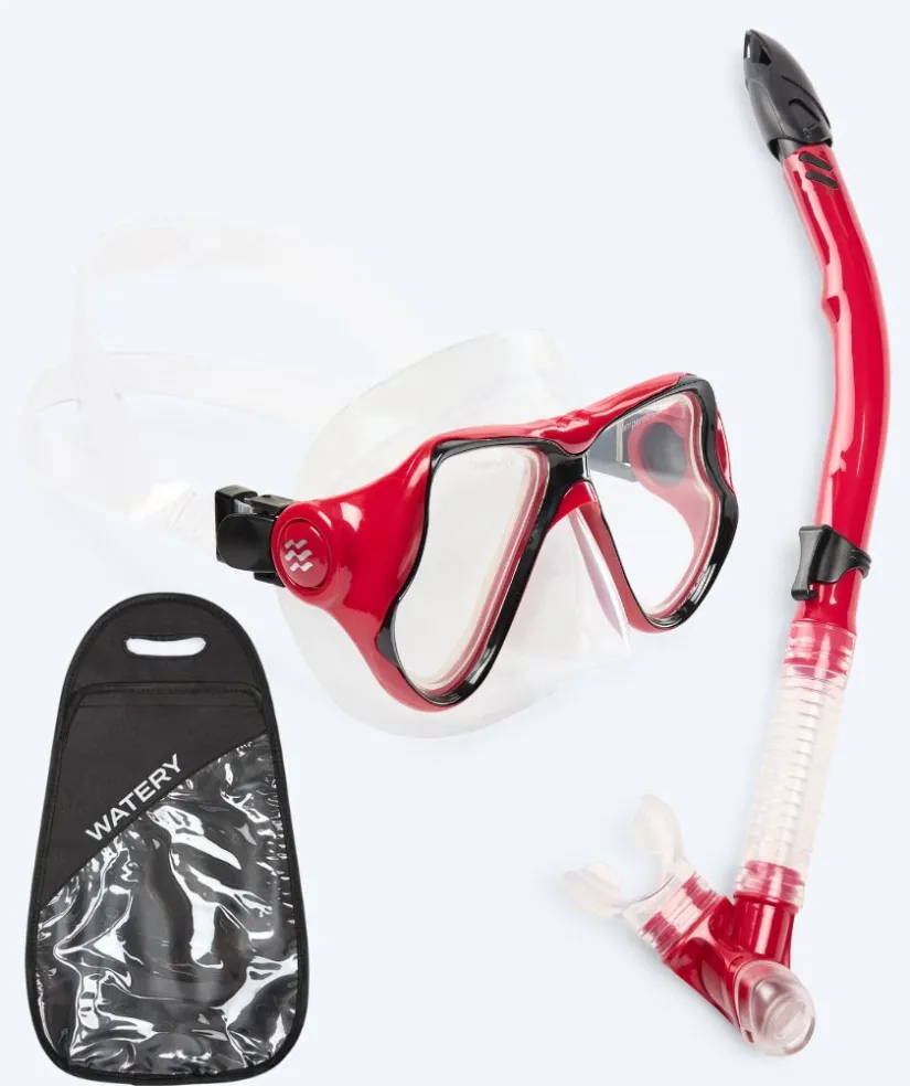 Clearance Watery Combo snorkelsæt til voksne - Hudson Semi-Dry - Rød