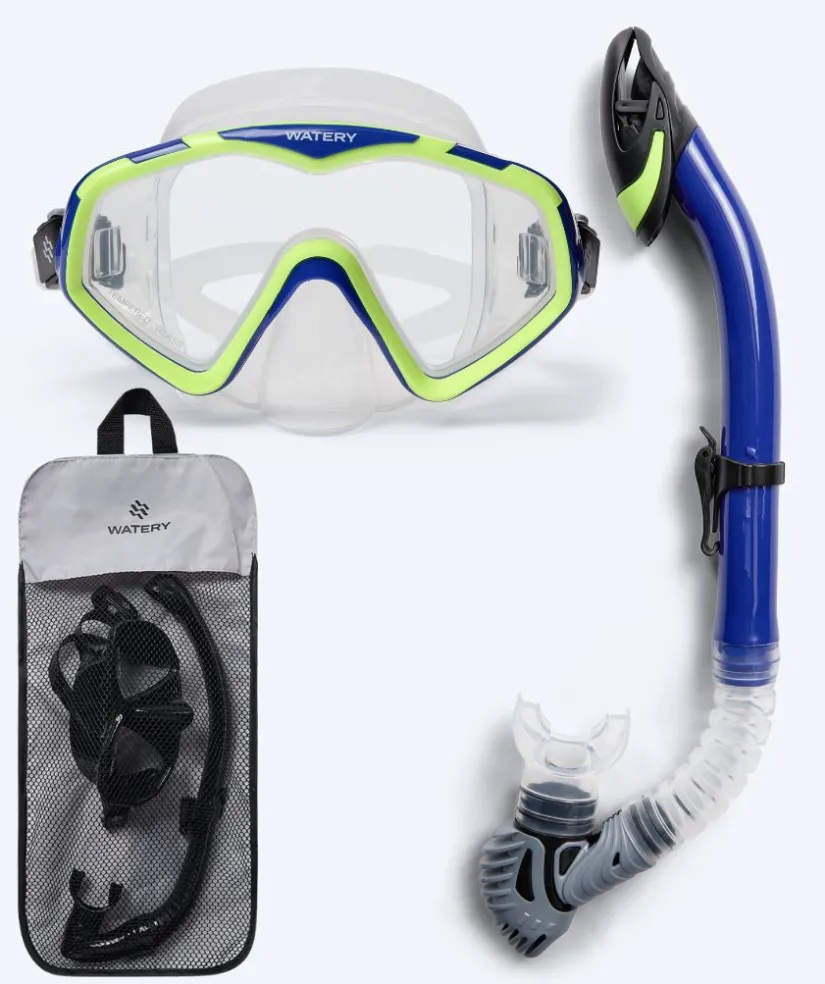 Best Watery Combo snorkelsæt til voksne (fra 15 år) - Leach Pro - Blå/gul