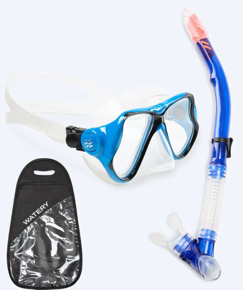 Clearance Watery Combo snorkelsæt til voksne - Hudson Semi-Dry - Blå