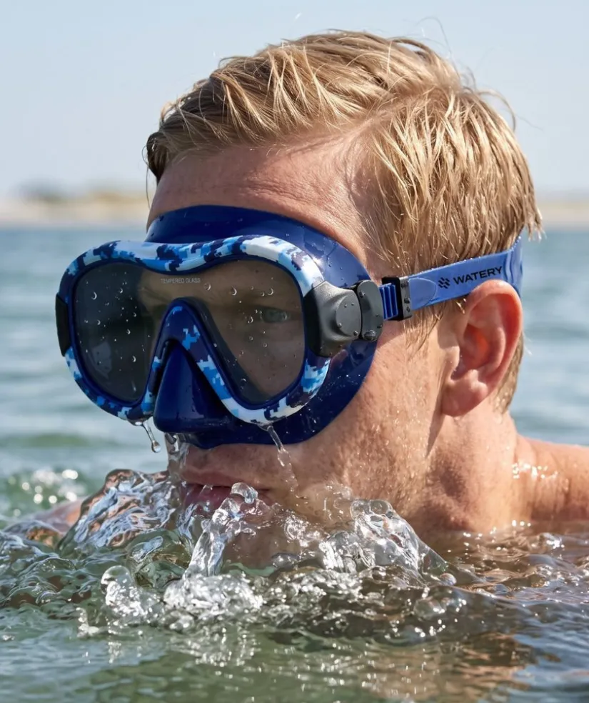 New Watery dykkermaske til voksne (fra 12 år) - Rudder Camo - Mørkeblå