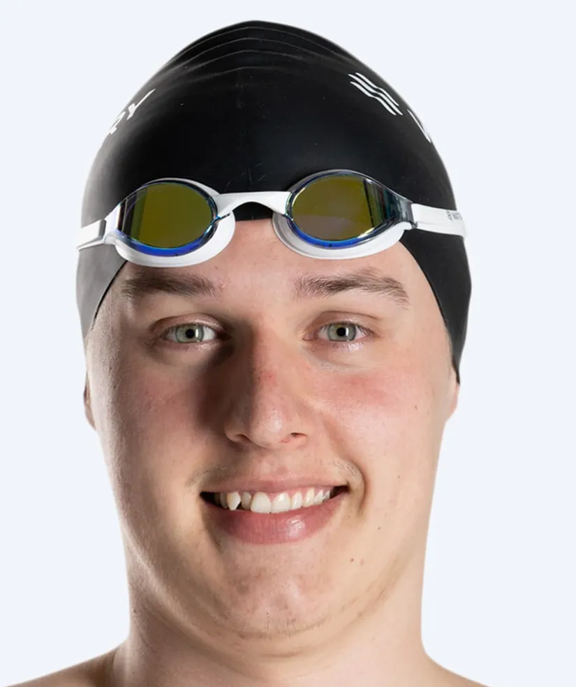 New Watery Elite svømmebriller - Poseidon Mirror - Hvid/guld